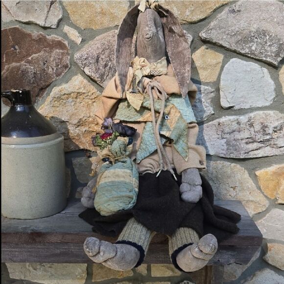 Primitive Rustic Rabbit Bunny Doll Handmade Hand Crafted Handcrafted Easter - Picture 16 of 16